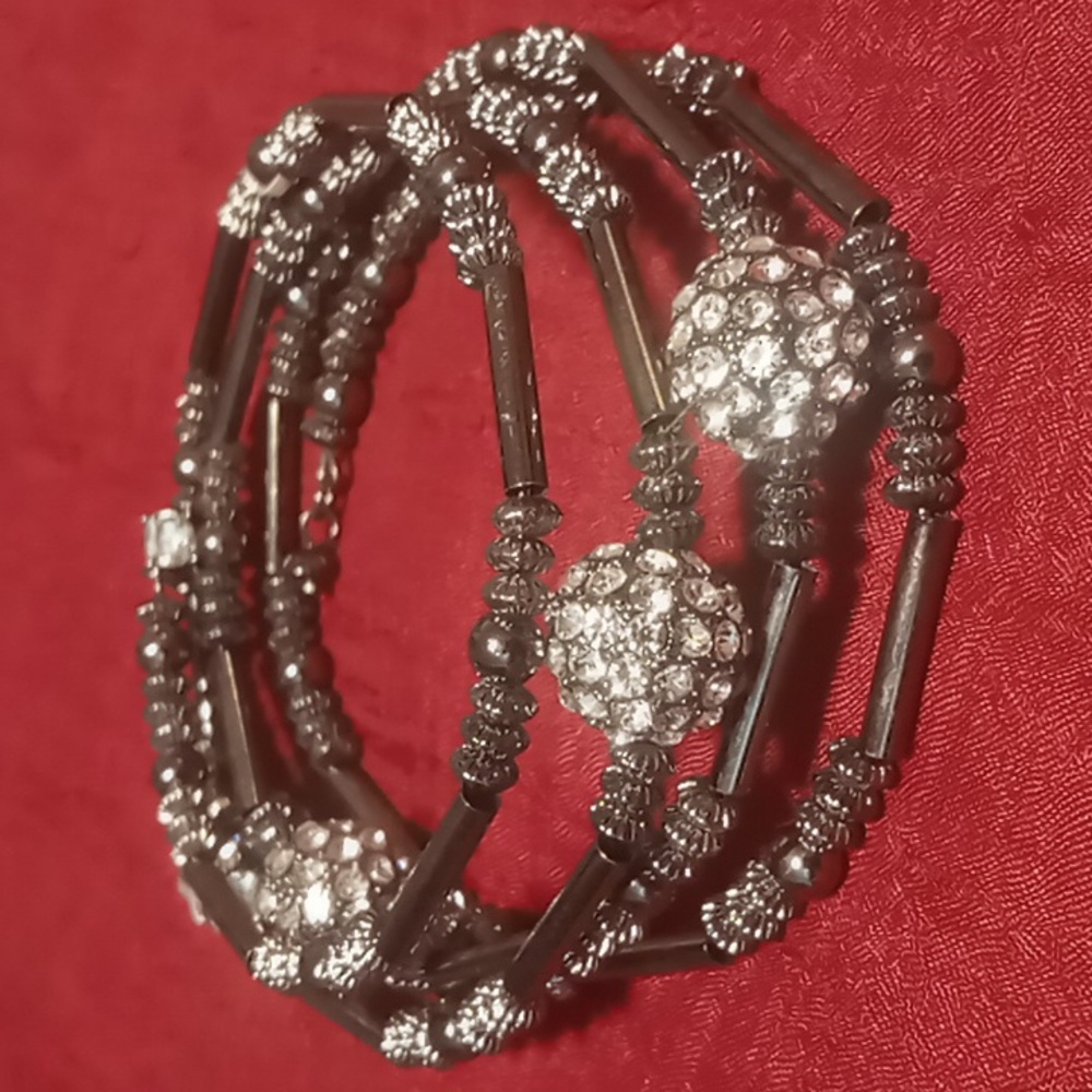 Black & silver wrap bracelet. crystals with metal blackened beads